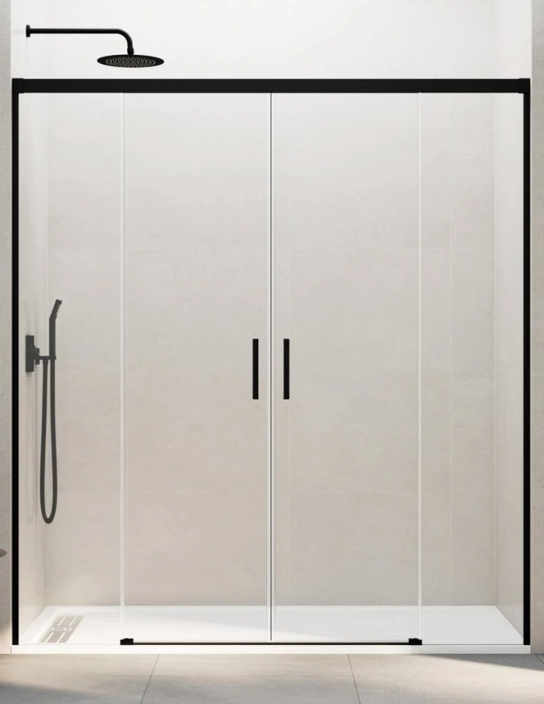 Porta doccia scorrevole 2+2 THALASSA (BASIC) 160 cm Profilo Nero vetro trasparente