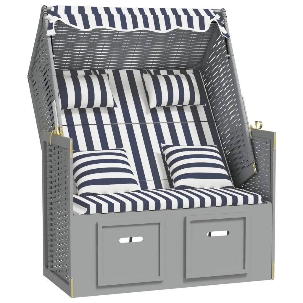 Strandkorb con Cuscini Polyrattan e Legno Massello Blu e Bianco 318660