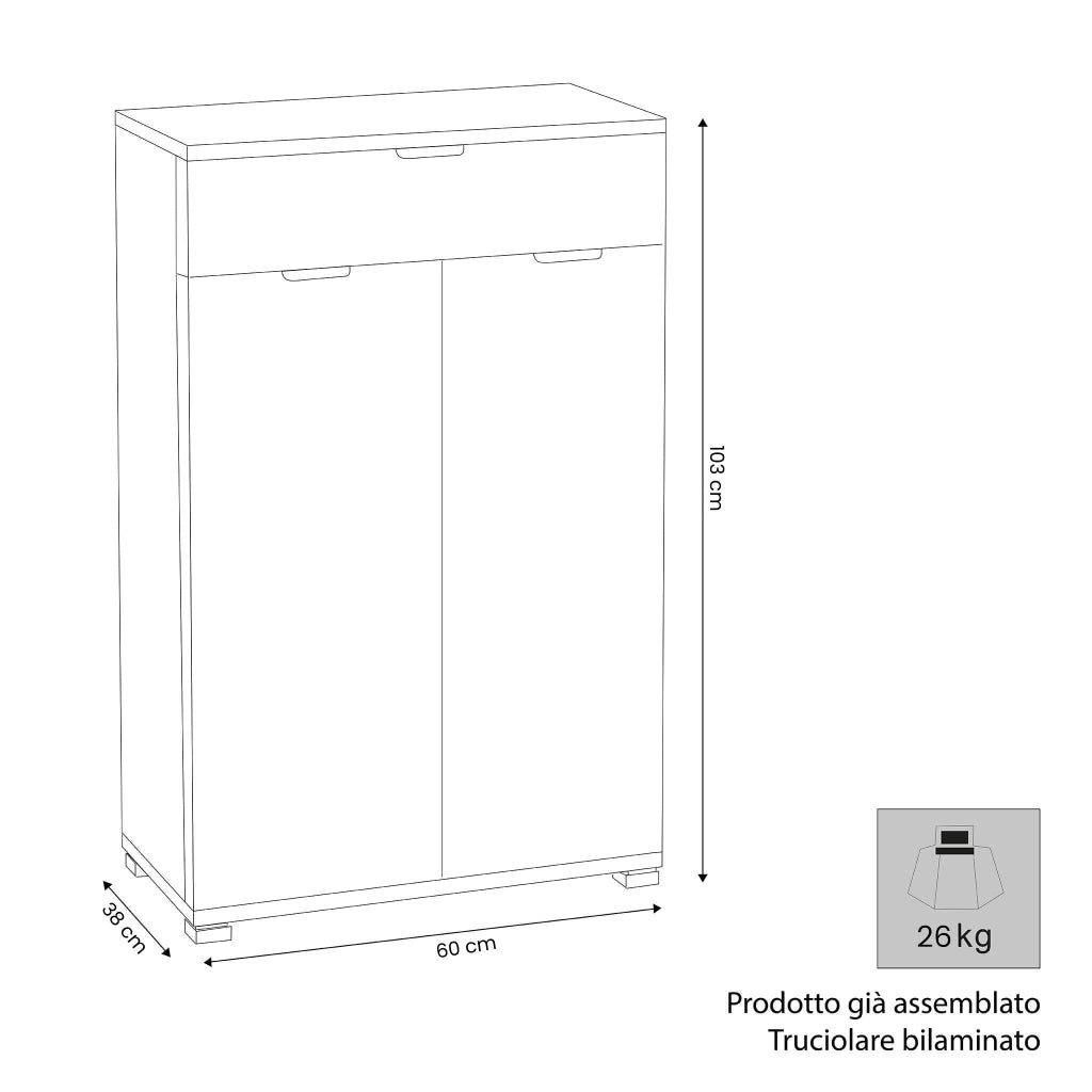Armadietto da Bagno con due ante e un cassetto in Legno Composito cm 60x38x103 - SILAS