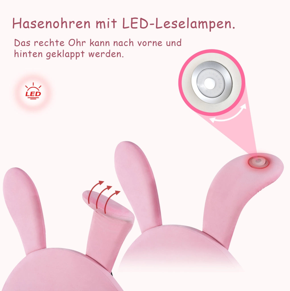Letto singolo imbottito 90x200 cm in velluto rosa con LED; sponde contenitore e testiera regolabile