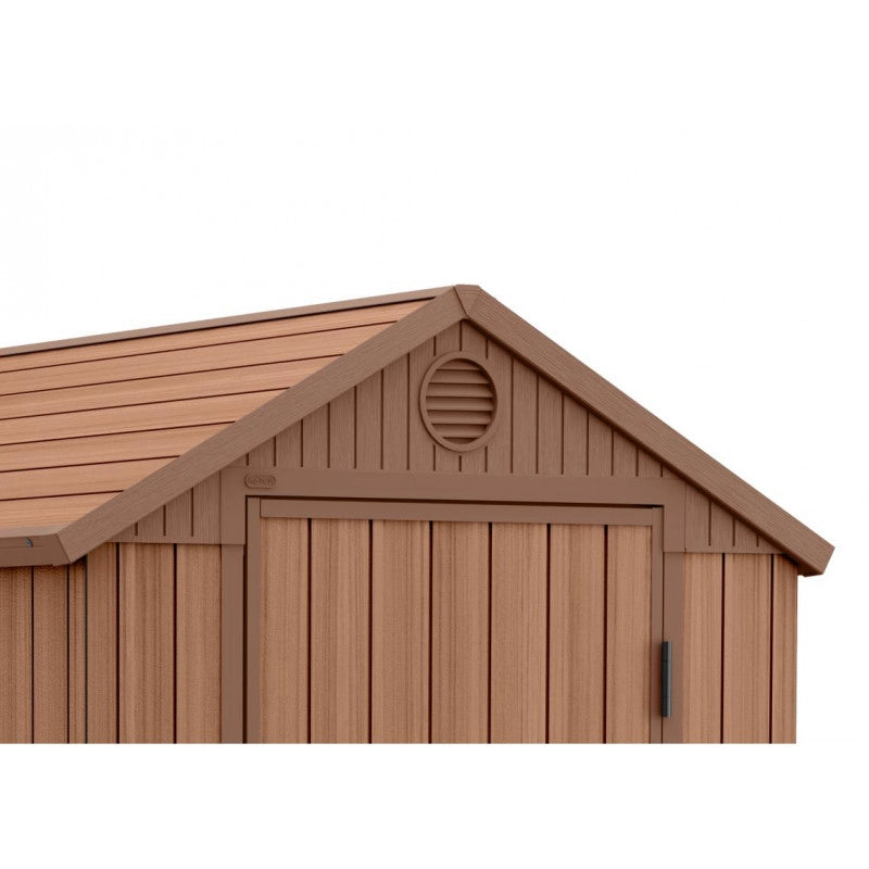 Casetta da giardino in resina EVOTECH+ effetto legno 125,8x184,5x205,1 cm - con pavimento rialzato e finestra laterale - Marrone – Keter