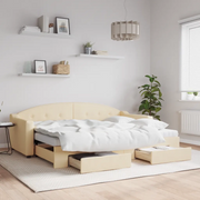 Divano Letto Estraibile con Cassetti-Sofa Letto-Daybed Crema 80x200 cm in Tessuto 850155