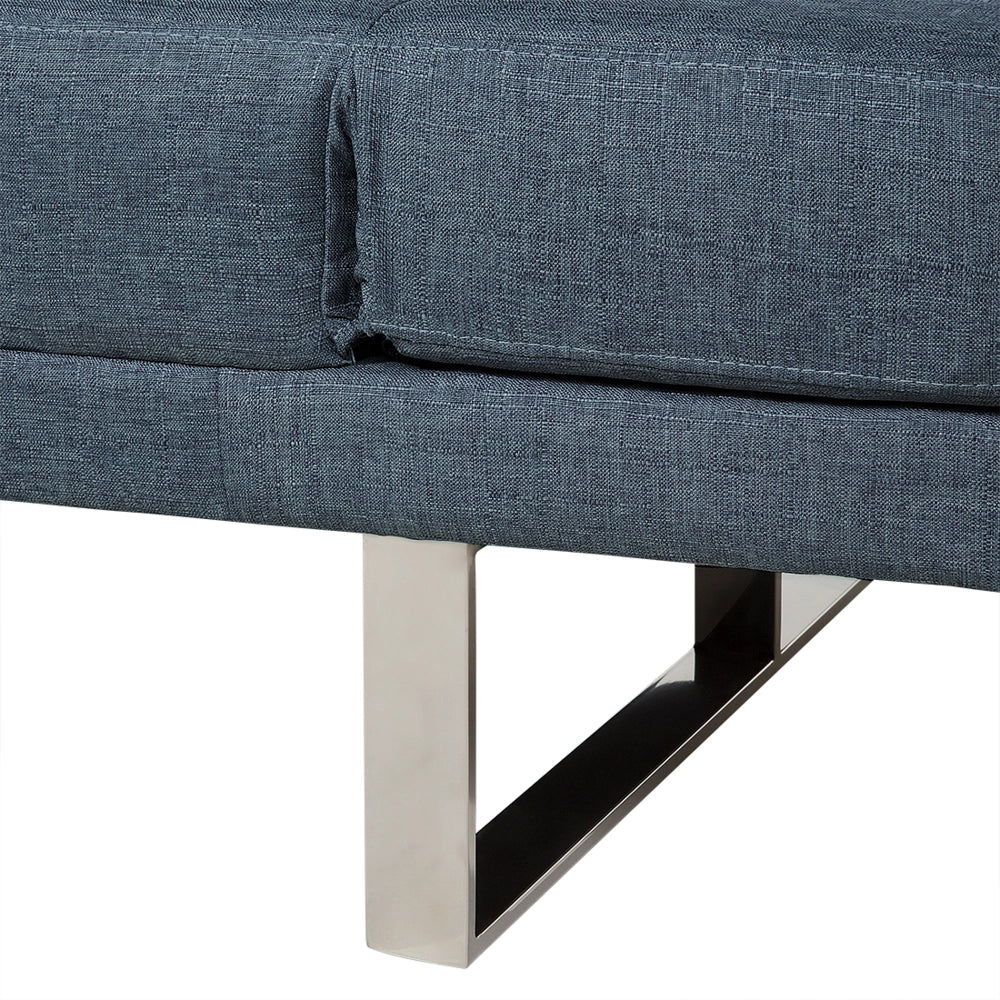 Divano Letto Rivestimento Tessuto Blu Scuro 4 Posti Meccanismo Click Clack Braccioli Regolabili