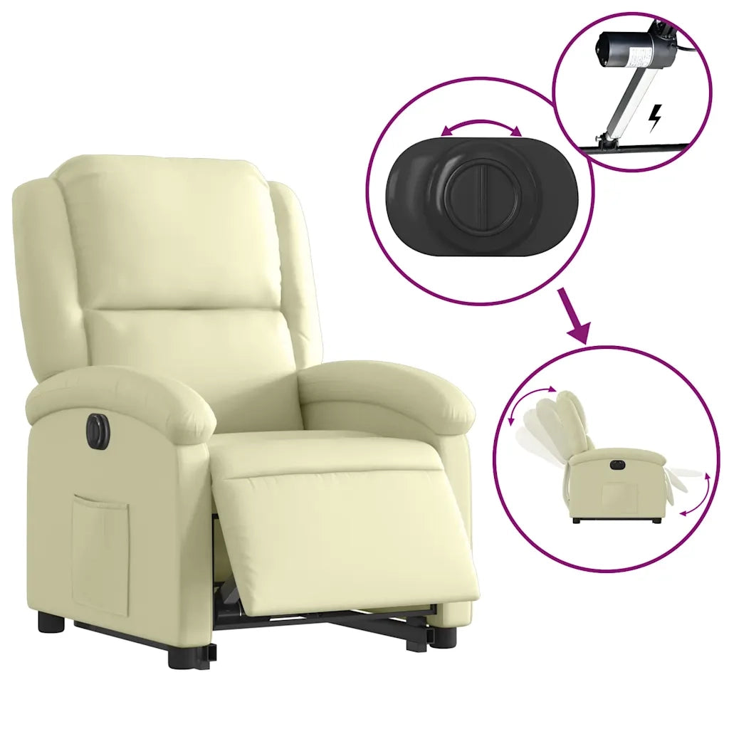 Poltrona Alzapersona Reclinabile Elettrica Crema in Vera Pelle 3204272