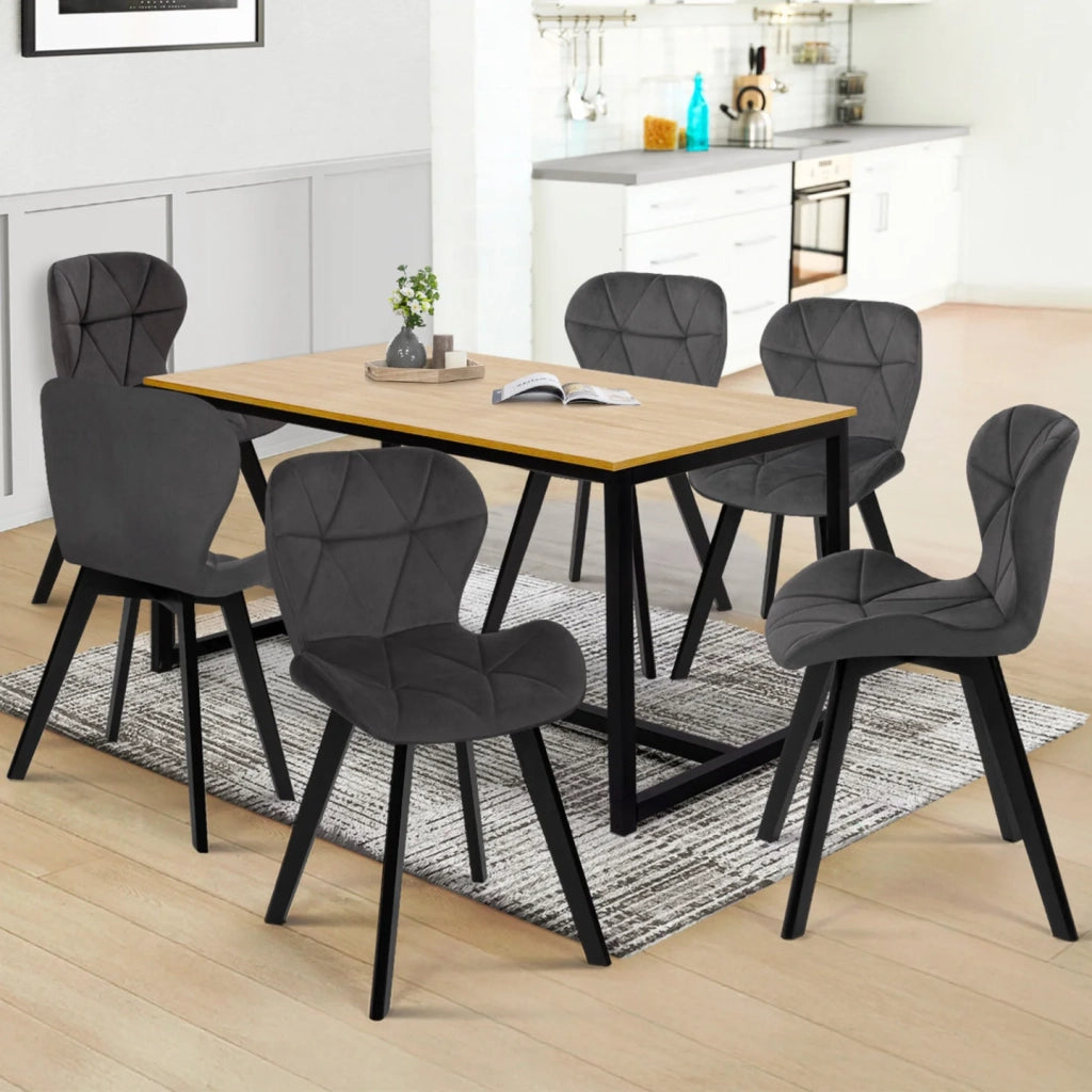 IDMarket - Set di 6 sedie ROBINE in velluto grigio scuro con gambe nere
