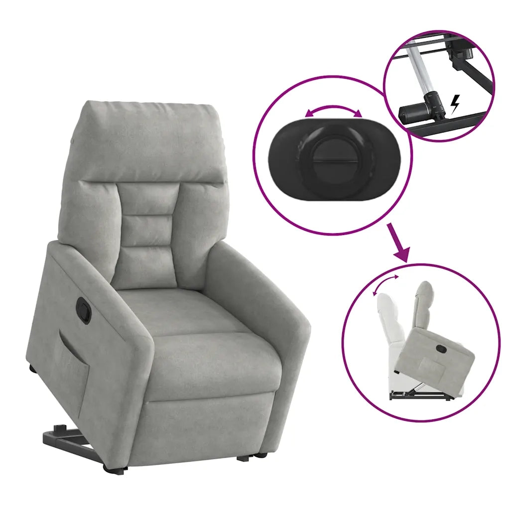 Poltrona Alzapersona Reclinabile Grigio Chiaro Microfibra 3303088