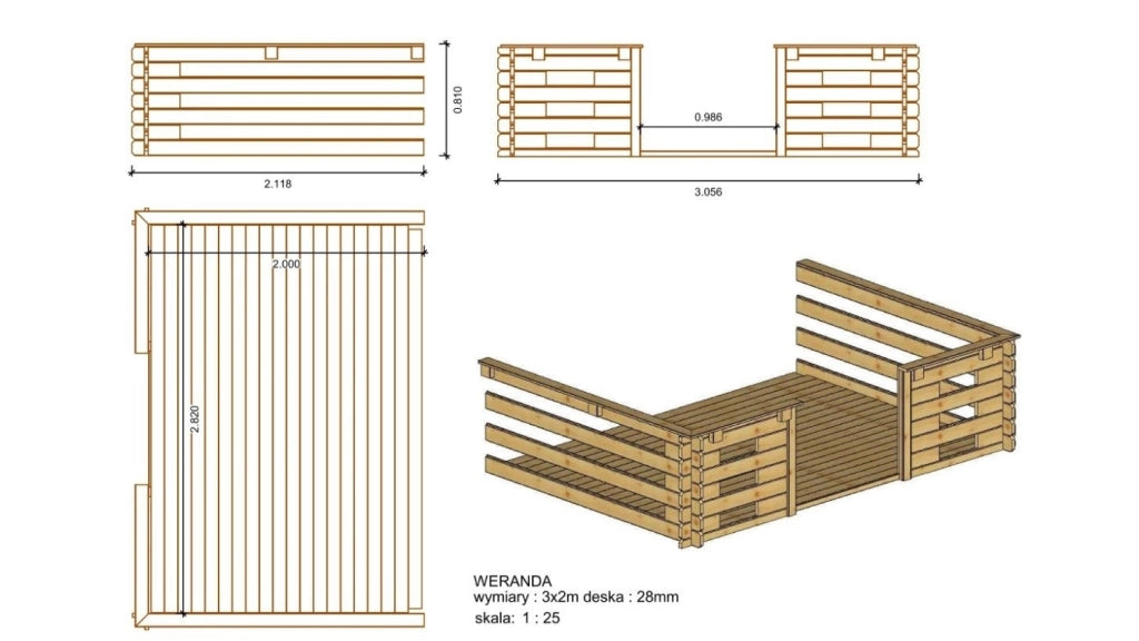 Veranda - 6m2 - 3m x 2m - impregnata - colore: marrone - DOM147 - ALTANKA