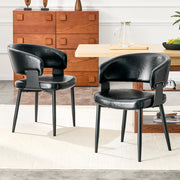 Sedie da pranzo in PU nero, design moderno con schienale sagomato e gambe in metallo