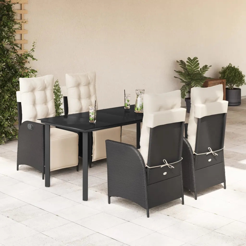 Set da Pranzo da Giardino 5 pz Nero con Cuscini in Polyrattan 3213388