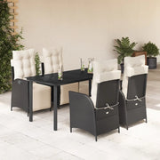 Set da Pranzo da Giardino 5 pz Nero con Cuscini in Polyrattan 3213388