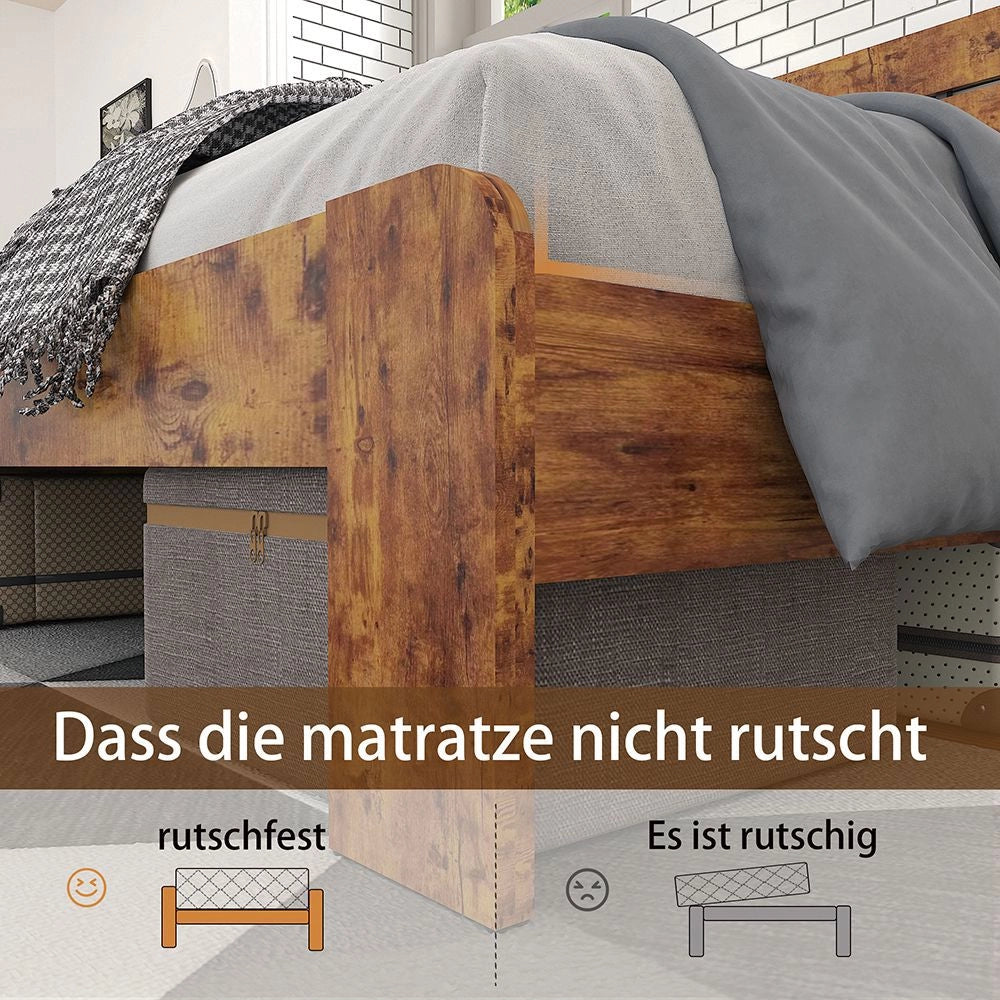 Letto Matrimoniale in Legno 160x200cm - Xylo - Testiera Alta con Rete a Doghe in Ferro