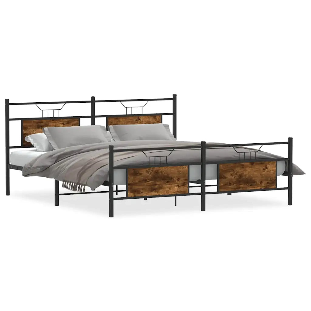vidaXL Giroletto senza Materaso in Metallo Rovere Fumo 180x200 cm