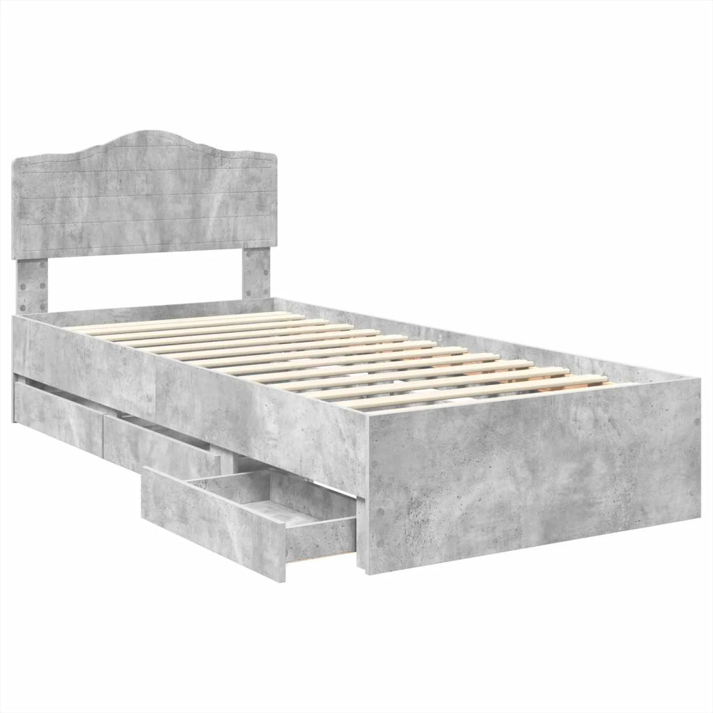 Struttura del letto con cassetto Grigio cemento 90 x 200 cm