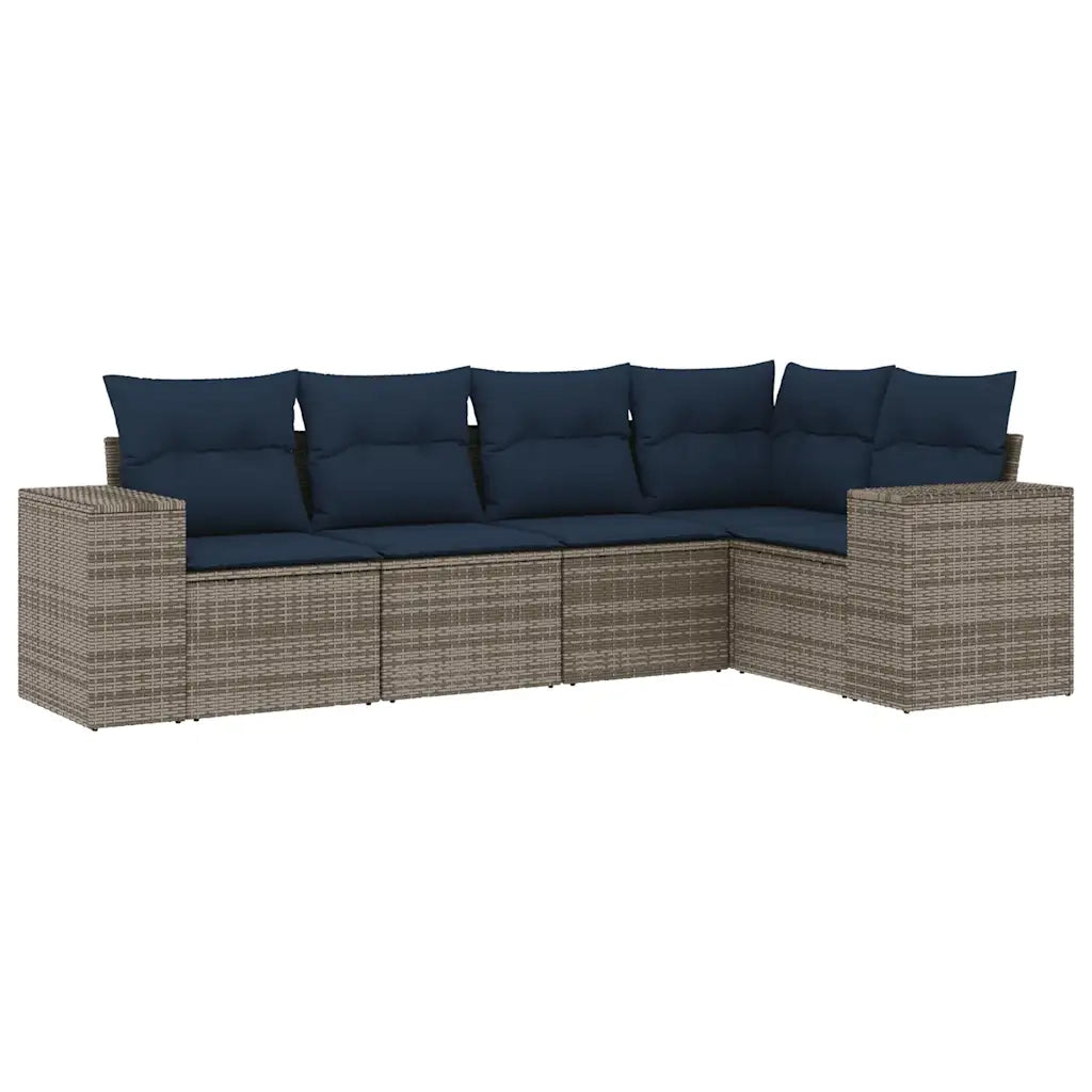 Salotto da Giardino-Set Divani da Giardino 5 pz con Cuscini Grigio in Polyrattan 905912