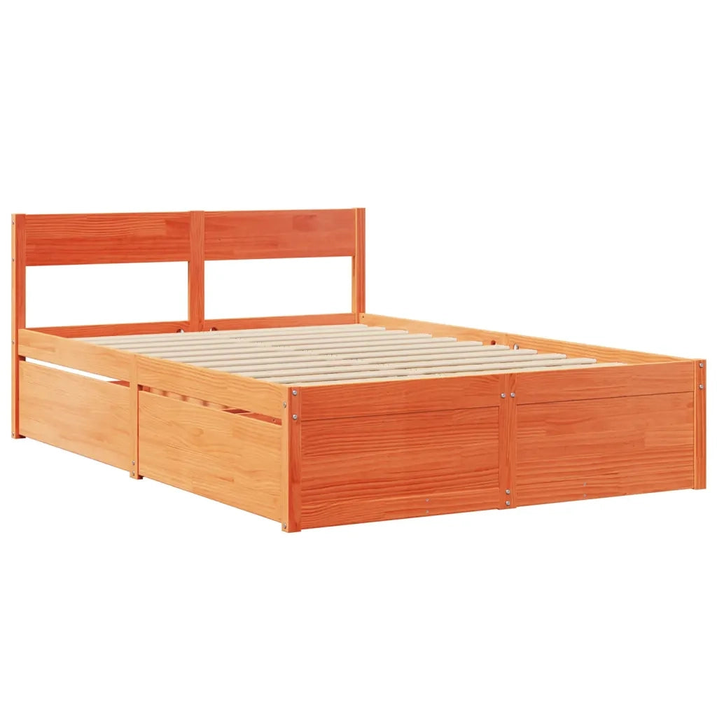 Letto Cassetti e Materasso Marrone Cera 120x200cm Massello Pino