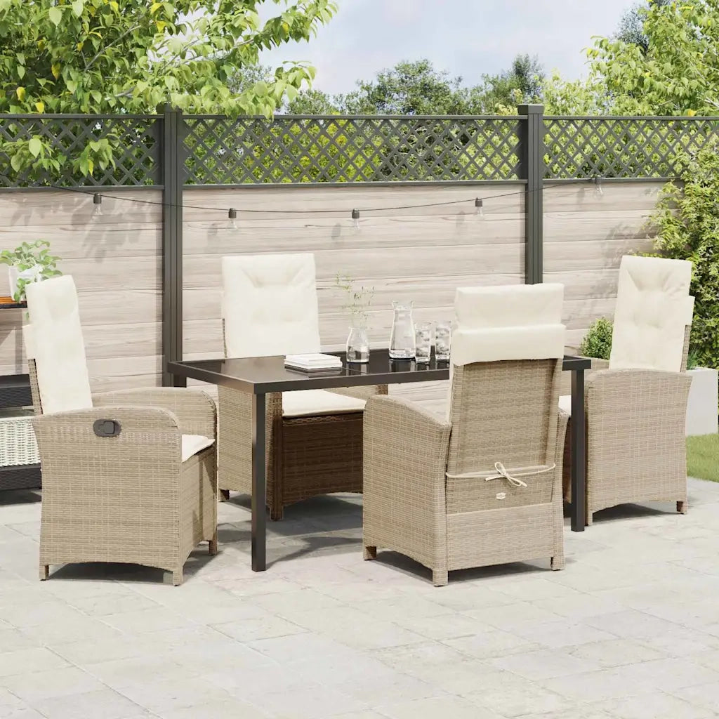 Set da Pranzo per Giardino con cuscino 5 pcs Beige polyrattan 3380284