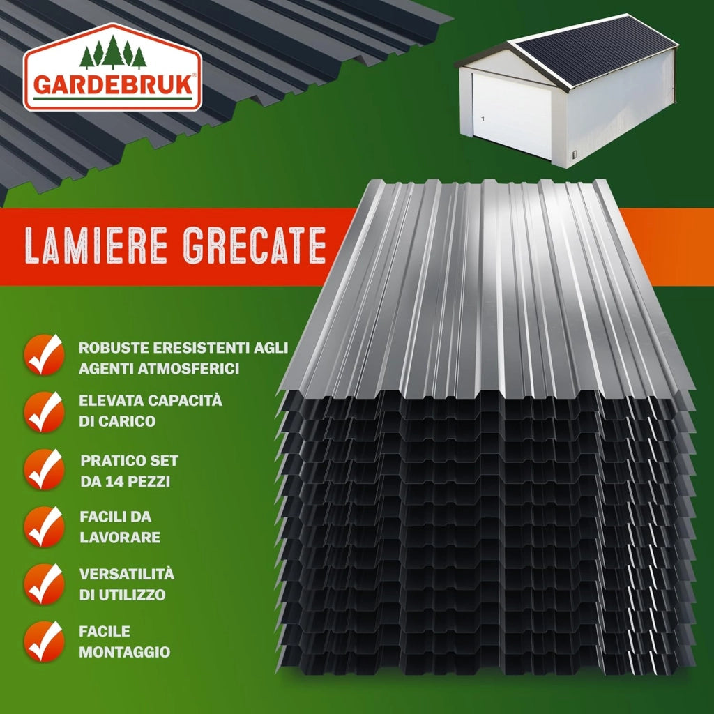 ® 14x Lamiere Zincate Profilate110x46cm =7m² Lastre Trapezoidali Pannelli Copertura in Metallo Tetto Tettoia Lamiera Grecata Antracite