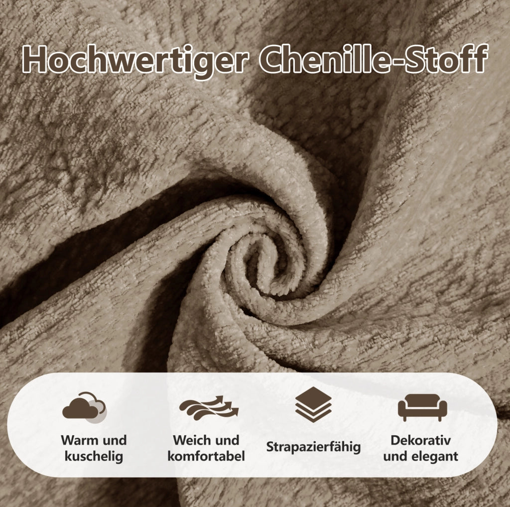 Divano modulare in chenille marrone con cuciture trapuntate; cuscini spessi e 330x86x90 cm