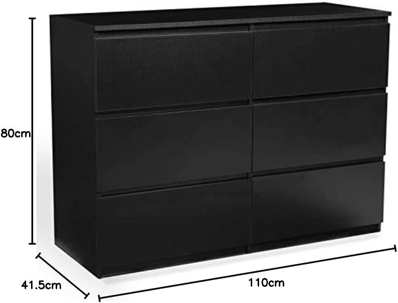 TOMI Cassettone a 6 cassetti da 110 cm in legno nero