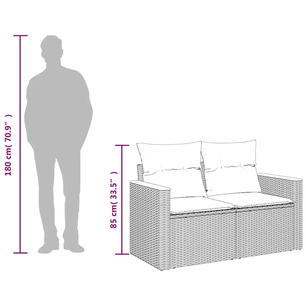 Divano da Giardino con Cuscini 2 Posti Grigio in Polyrattan