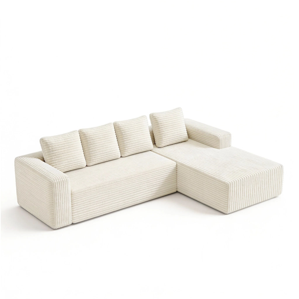 Divano modulare angolare con chaise reversibile in velluto a coste beige