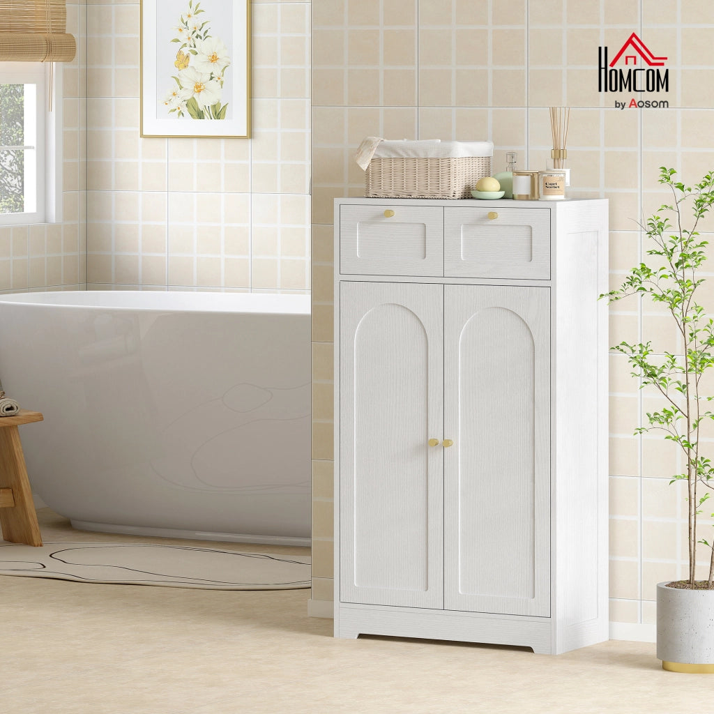 Mobile da bagno armadietto con 2 cassetti ante e ripiani regolabili ¨C Zephmum ¨C Bianco 60x30x108 cm