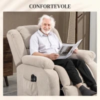Poltrona Alzapersona Massaggiante e Reclinabile con 2 Tasche e Telecomando, 93x104x105 cm, Beige