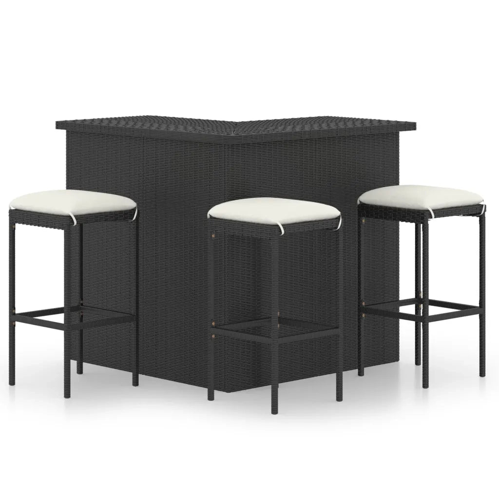 Set da Bar da Giardino 4 pz con Cuscini in Polyrattan Nero cod mxl 40786
