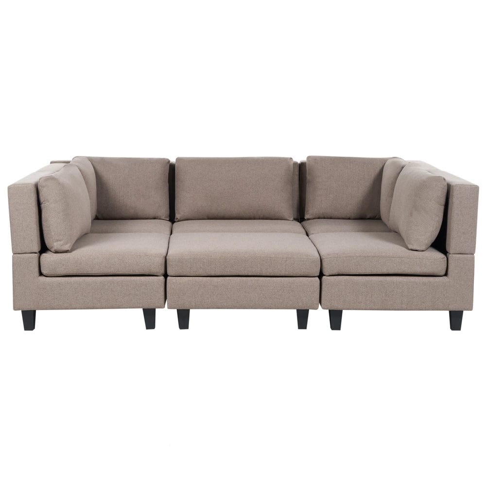 Divano modulare a 5 posti con ottomana imbottito in tessuto poliestere con schienale a forma di U Marrone stile moderno