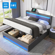 Letto imbottito 140x200 grigio, LED, USB, ripostiglio - Xylo