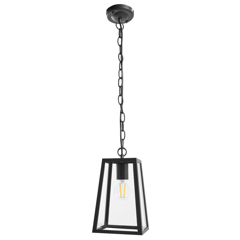 Lampada a sospensione da esterno per l'illuminazione e la decorazione del giardino, struttura in alluminio opaco, paralume in vetro, nera