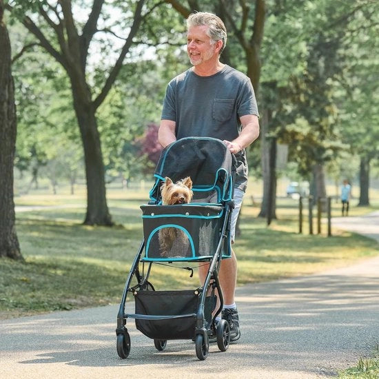 Carrello per animali domestici con funzione pieghevole e ruote anteriori giranti a 360 gradi
