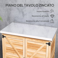 Armadio da Esterno 79x43x92 cm con Banco da Lavoro in Legno e Acciaio Zincato