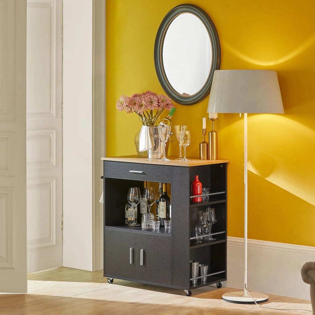 Mobile Cucina Salvaspazio Credenza Cucina Carrello Cucina con Ruote Mobiletto Cucina Dispensa Madia Cucina Mobile Cucina con Ripiani nero 82x46x88 cm FKW113‑SCH
