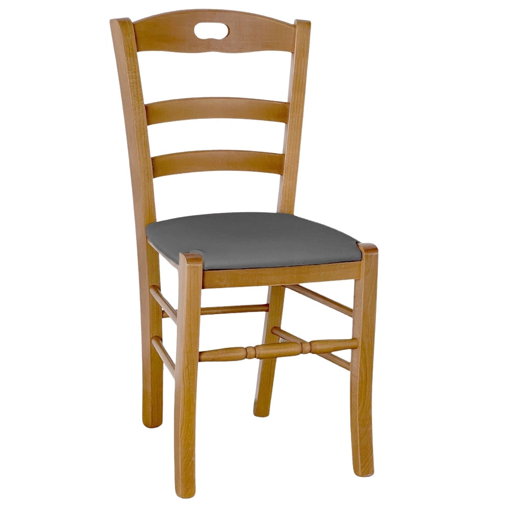 Sedia legno Loris noce chiaro con seduta imbottita ecopelle grigio antracite