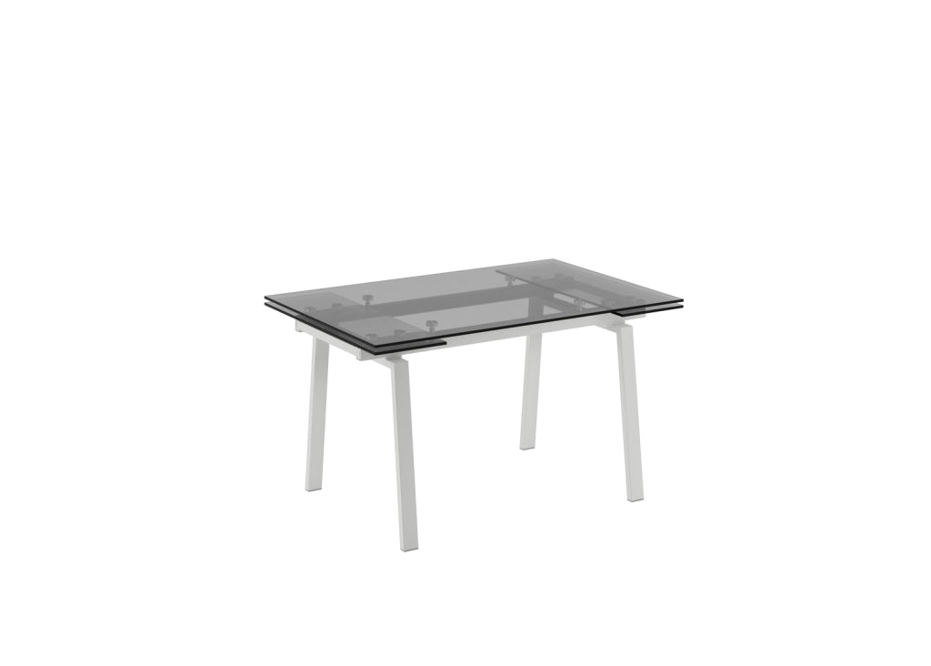 Tavolo da cucina allungabile Tommy 140/200x80cm in vetro temperato trasparente e struttura in metallo verniciato colore Bianco - Tommy