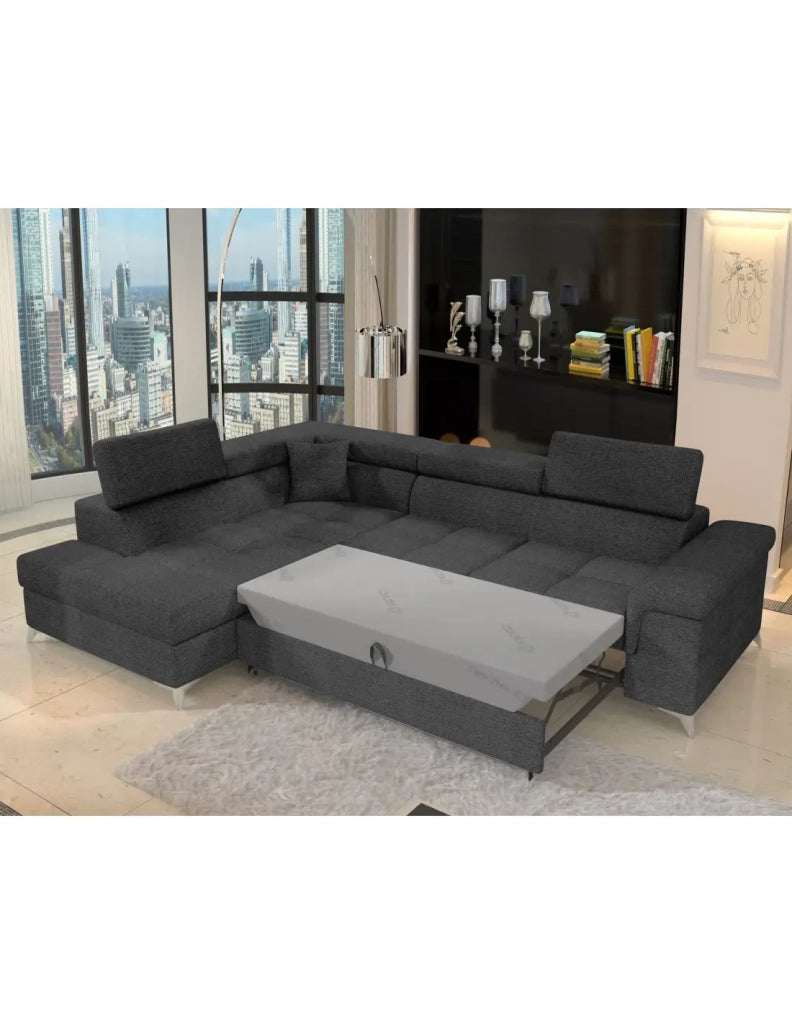 Divano angolare trasformabile PALAZZO 4 posti grigio scuro – angolo sinistro con 1 cuscino