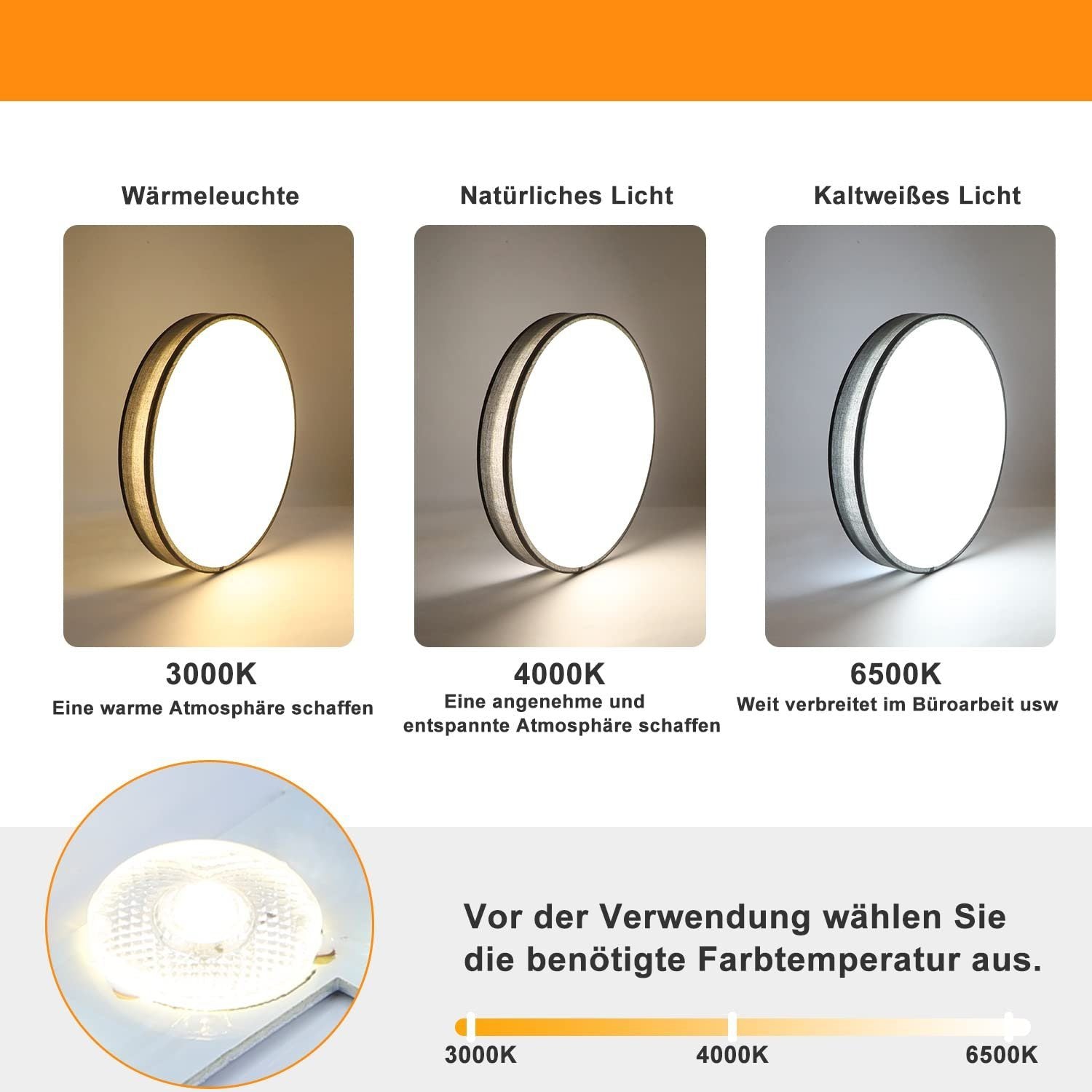 ZMH Lampada da soffitto LED 38cm paralume tessuto rotondo 38W per camera letto