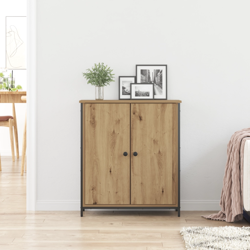 Credenza in Rovere Artigianale 70x30x80 cm Legno ingegnerizzato e Acciaio