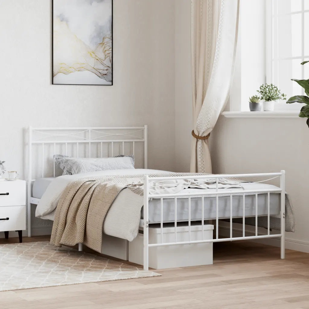 Letto singolo | Letto per adulti | Giroletto con Testiera e Pediera Metallo Bianco 107x203 cm