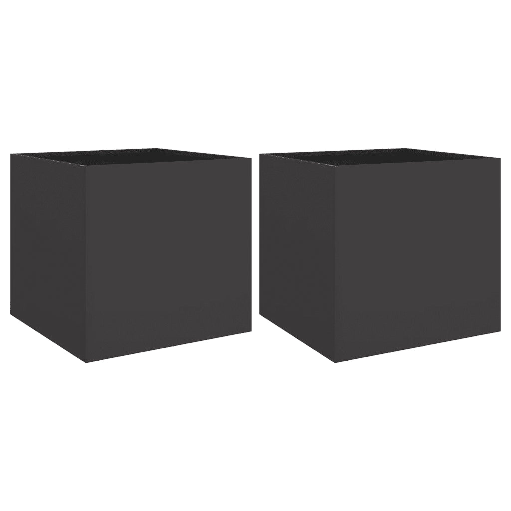 2 pz Fioriere | Cassetta per fiori | Vaso Nere 42x40x39 cm in Acciaio