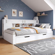 Letto a giorno 140x200 cm con cassetti e vani contenitori in MDF bianco