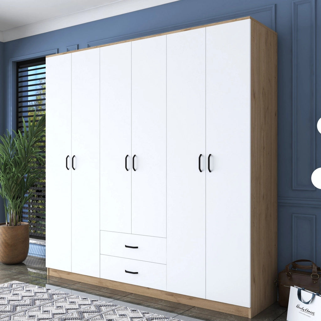 Armadio Camera da Letto Vandoies, Guardaroba Grande 5 Ripiani, 210x210h cm Bianco