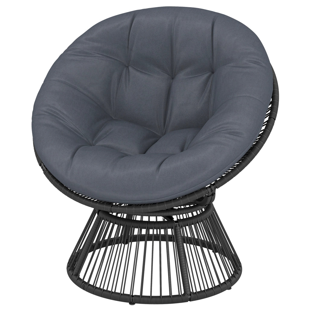 Poltrona a dondolo girevole in vimini con cuscino ¨C zephmum ¨C Grigio, struttura in acciaio