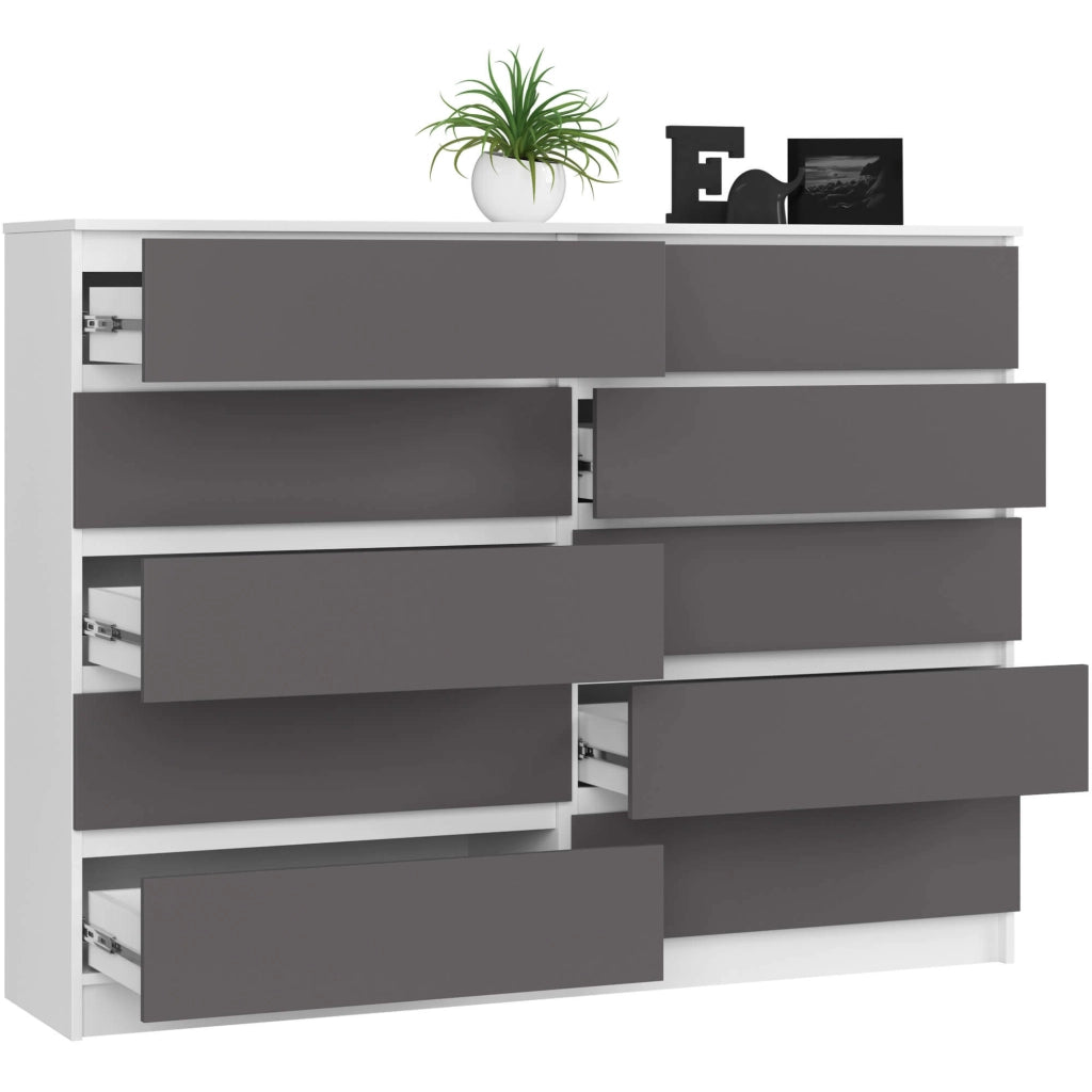 Cassettiera AKORD K160 Bianca 160 cm 10 cassetti inserto frontale Grigio Grafite 160x40x121 cm