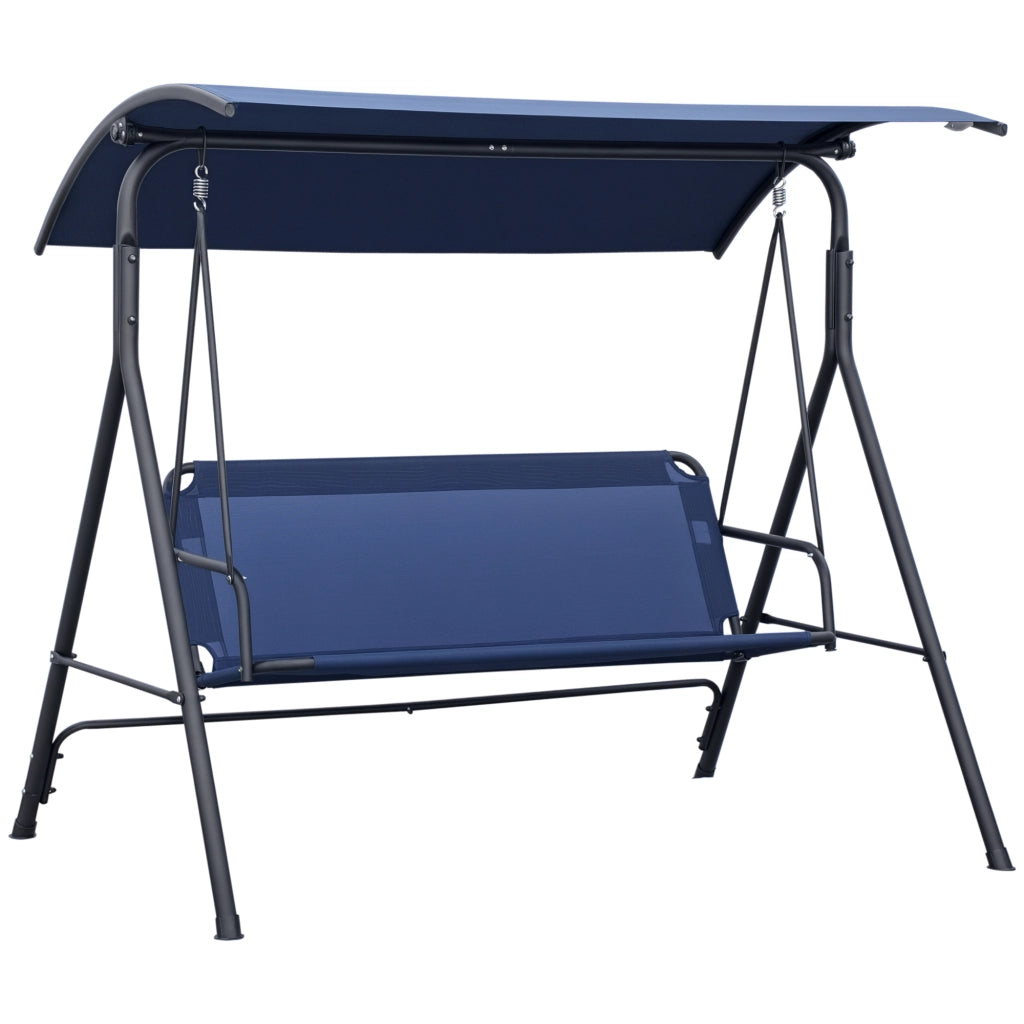 Dondolo da Giardino 3 Posti con Tettuccio Regolabile, Tessuto Oxford e Acciaio, Blu Scuro