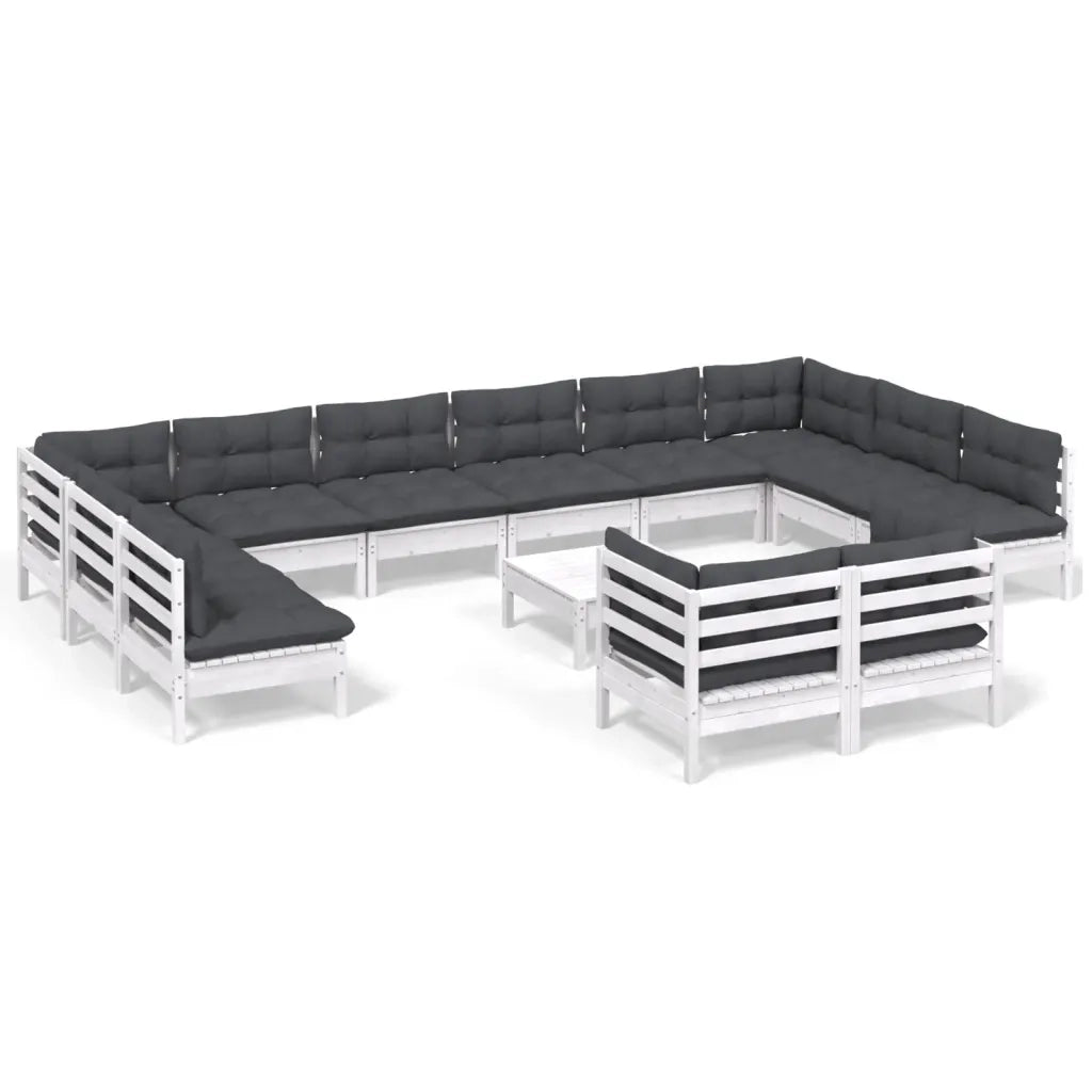Set Divani da Giardino 13 pz con Cuscini Bianchi Legno di Pino 3097278