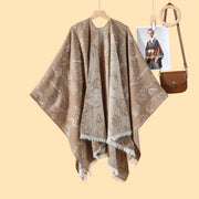 Nuovo mantello/cappotto caldo da donna in jacquard double face, stile pastorale, con spacco laterale.