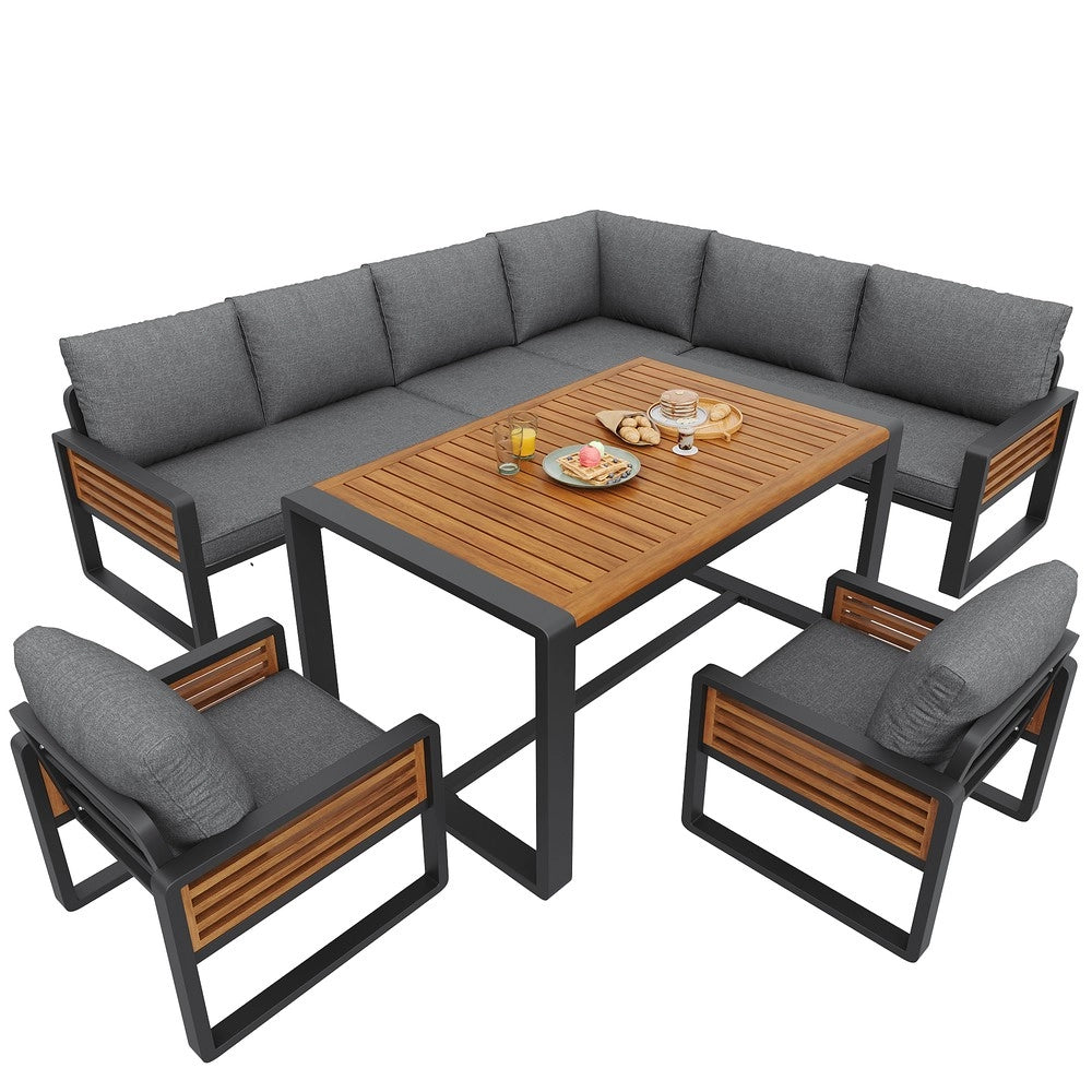 Set Lounge da Giardino 8 Posti con Tavolo in Legno Massello ¨C Xylo ¨C Grigio, Cuscini Inclusi