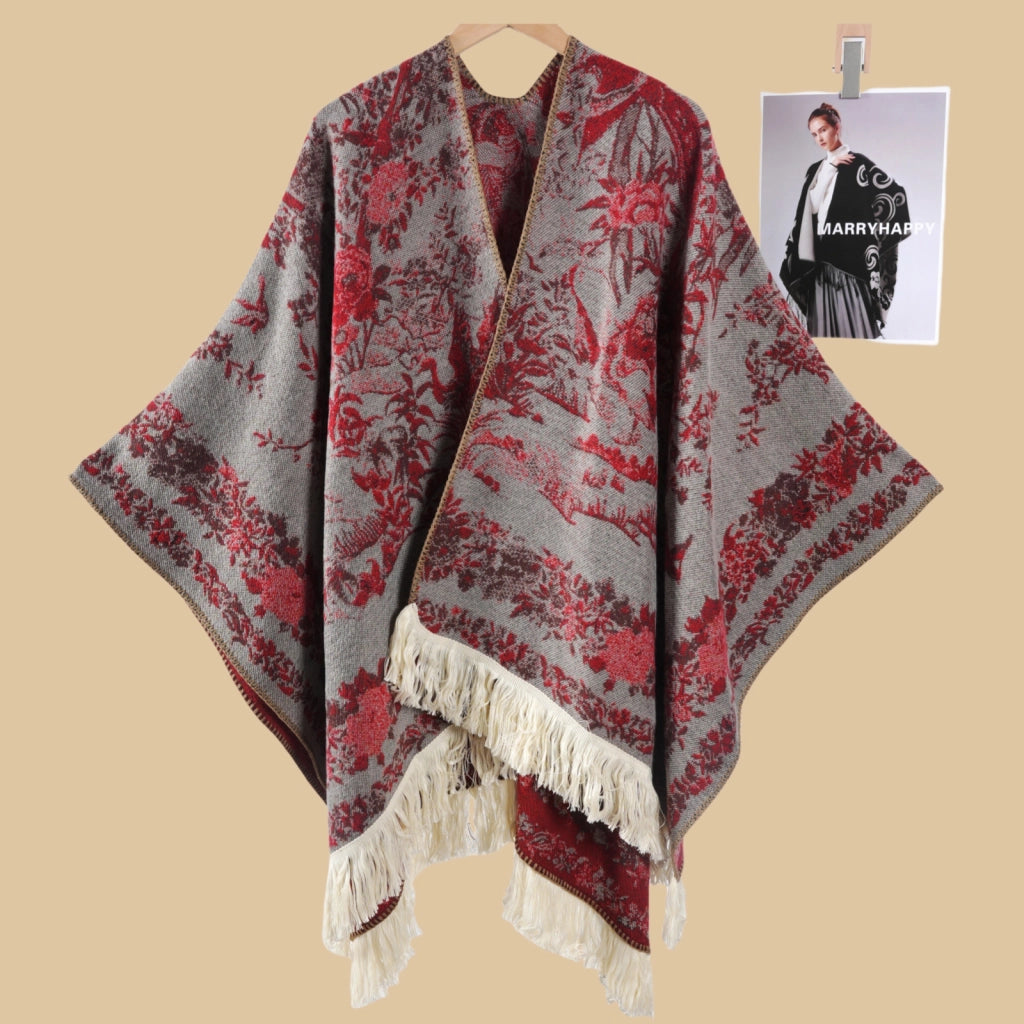 Sciarpa da viaggio da donna in stile vintage con frange, mantello esterno, cappa